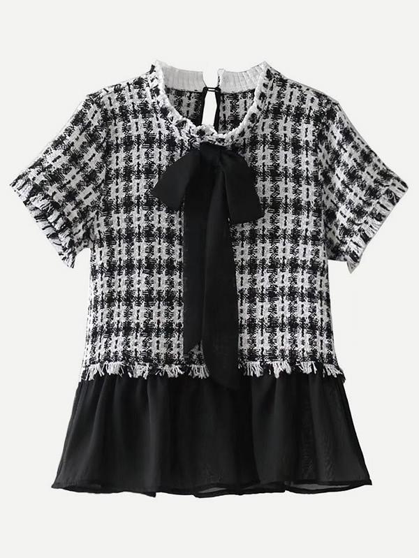 Romwe 2 In 1 Plaid Peplum Blouse