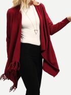 Romwe Burgundy Cowl Neck Wrap Front Fringe Sweater