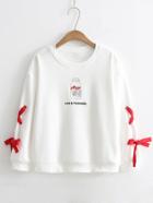 Romwe Contrast Lace Up Embroidery Sweatshirt