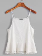 Romwe White Lace Overlay Ruffle Hem Cami Top