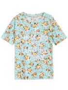 Romwe Floral Letters Print Green T-shirt