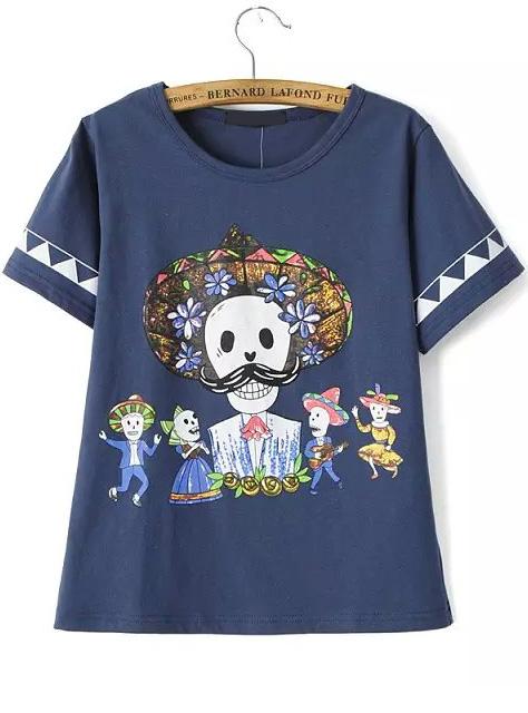 Romwe Skull Print Loose T-shirt