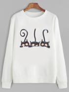 Romwe White Cartoon Cat Print Sweatshirt