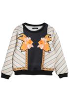 Romwe Floral & Striped White Sweatshirt