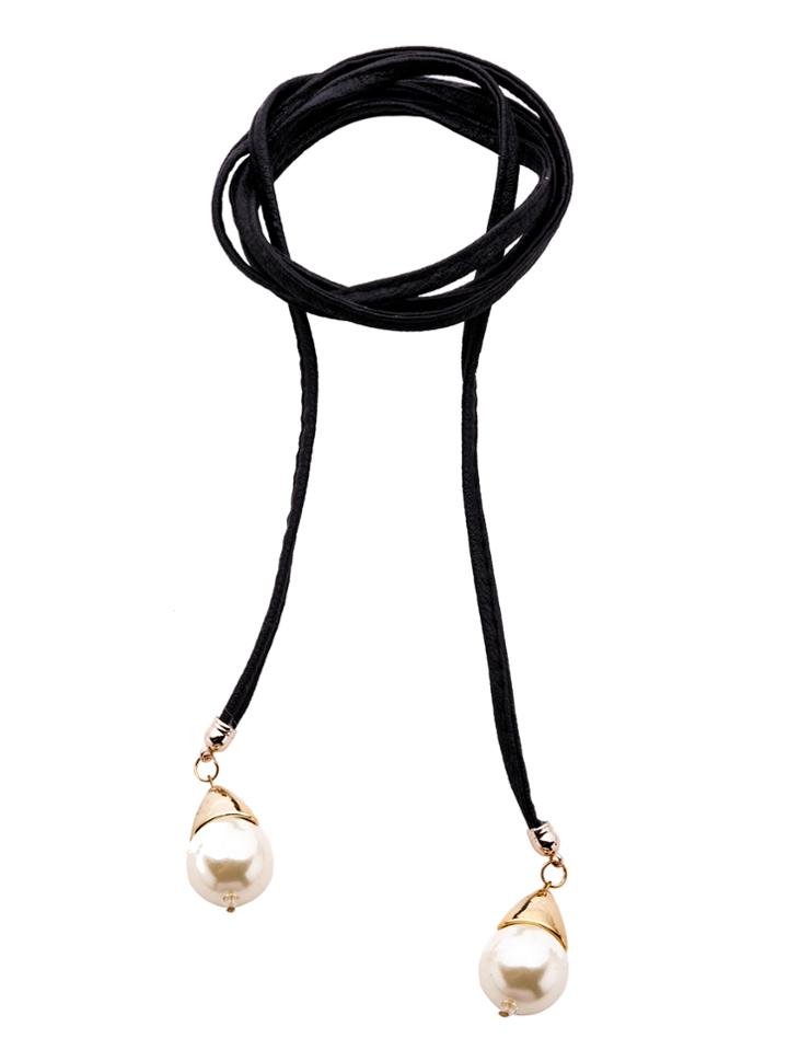 Romwe Black Pu Leather Faux Pearl Skinny Wrap Belt
