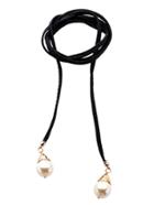 Romwe Black Pu Leather Faux Pearl Skinny Wrap Belt
