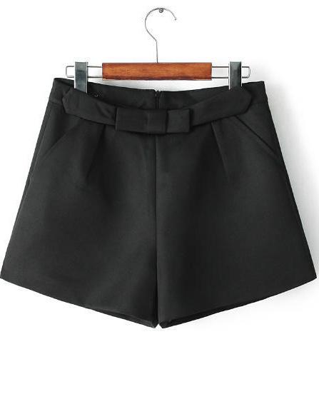 Romwe Bow Embellished Black Shorts