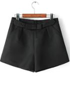 Romwe Bow Embellished Black Shorts