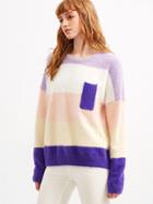 Romwe Color Block Drop Shoulder Mohair Sweater With Pocket
