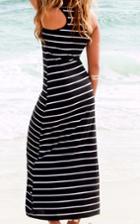 Romwe Sleeveless Striped Maxi Black Dress