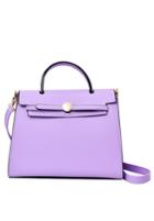 Romwe Purple Strap Closure Trapezoid Satchel Bag