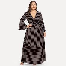 Romwe Plus Belted Striped Dress