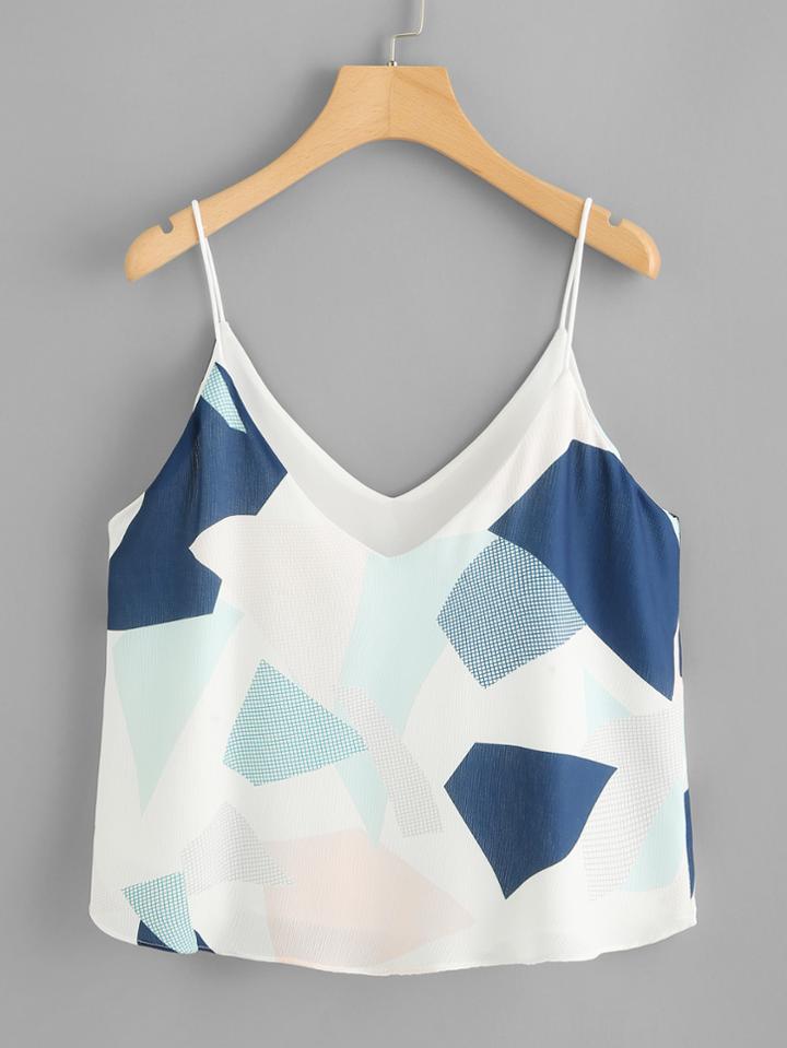 Romwe V Neckline Geo Print Cami Top