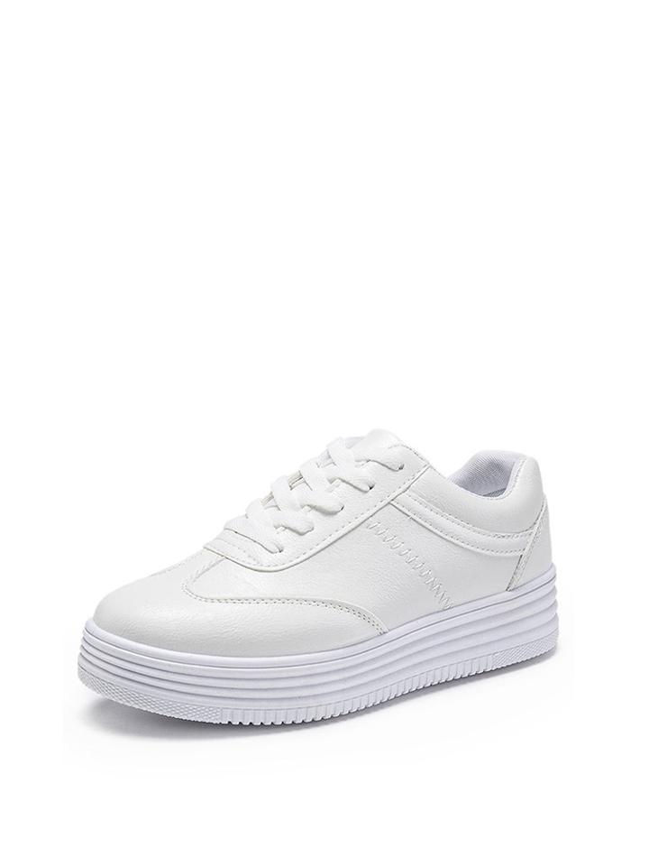 Romwe Flatform Lace Up Pu Sneakers
