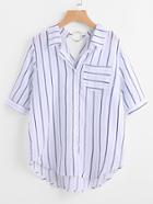 Romwe O Ring Detail High Low Striped Shirt