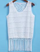 Romwe With Tassel Lace Hollow Tank Top