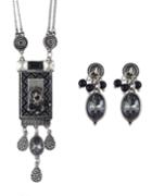 Romwe Ethnic Vintage Style Atsilver Long Pendant Necklace Stud Earrings Indian Jewelry Set