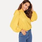 Romwe Frill Trim Knot Neck Bishop Sleeve Blouse
