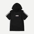 Romwe Guys Letter Patched Zipper Sleeve Hoodie