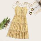 Romwe Tie Strap Frilled Trim Tiered Floral Sundress
