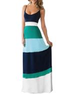 Romwe Spaghetti Strap Striped Maxi Color-block Dress