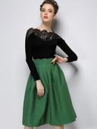 Romwe High Waist Flare Green Skirt