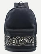 Romwe Black Tribal Print Front Pocket Canvas Backpack