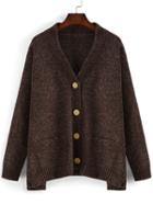Romwe Buttons Slit Loose Coffee Coat