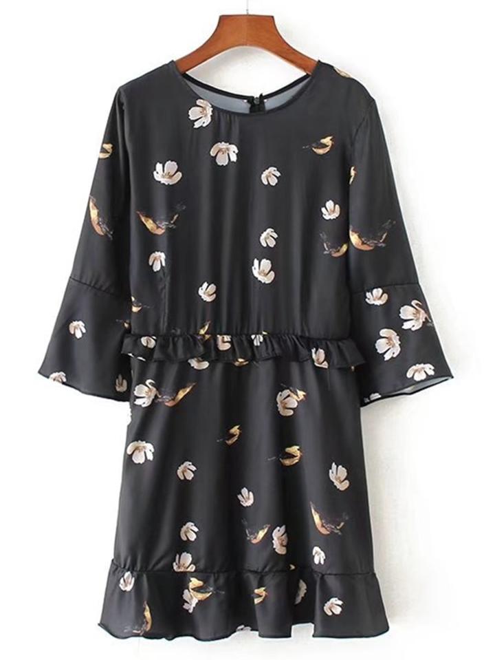Romwe Calico Print Ruffle Detail Dress