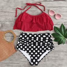 Romwe Plus Layered Flounce Trim Halter Bikini Set