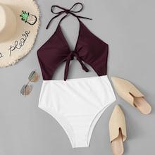 Romwe Two Tone Cut-out Swimsuit