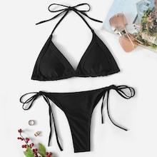 Romwe Self Tie Triangle Top With Tie Side Bikini