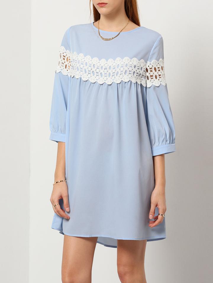 Romwe Blue Round Neck Hollow Dress