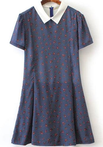 Romwe Blue Polka Dot Paper Cranes Print Jumpsuit