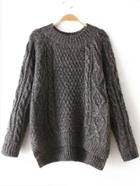 Romwe High Low Cable Knit Grey Sweater