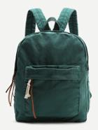 Romwe Dark Green Zipper Front Canvas Backpack