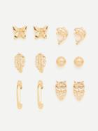 Romwe Animal & Leaf Design Stud Earring Set