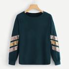 Romwe Plus Contrast Sequin Raglan Sleeve Sweatshirt