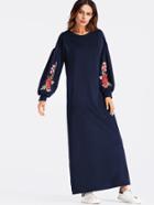 Romwe Balloon Sleeve Embroidered Applique Dress