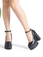Romwe Black Ankle Strap Platform Pu Heels