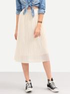 Romwe Pleated Chiffon Midi Skirt - White
