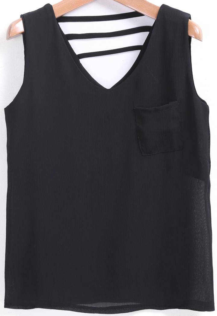 Romwe V Neck Backless Black Vest