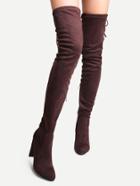Romwe Khaki Suede Point Toe Over The Knee Boots