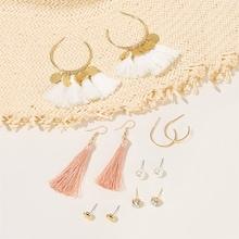 Romwe Tassel & Faux Pearl Detail Earring Set 6pairs