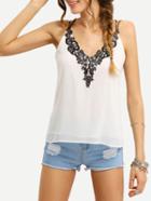 Romwe Contrast Lace Neck Crisscross Cami Top - White