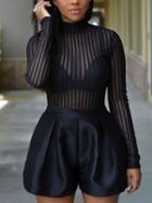 Romwe Vertical Striped Mesh Top Wide Leg Romper