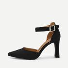 Romwe Plain Pointed Toe Ankle Strap Heels