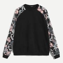 Romwe Guys Raglan Sleeve Plants Print Pullover