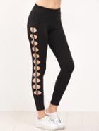 Romwe Black Cutout Striped Side Leggings