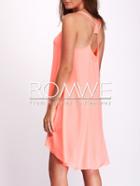 Romwe Fluorescent Orane Round Neck Backless Asymmetric Dress